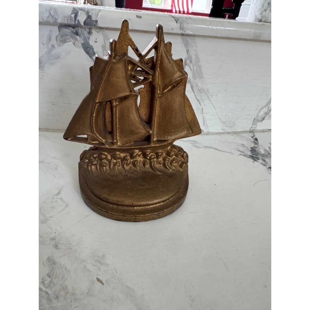 VTG 60’s Brass/Metal Ship Nautical Bookends SET Heavy MCM Library Shelf Taiwan - Picture 3 of 5